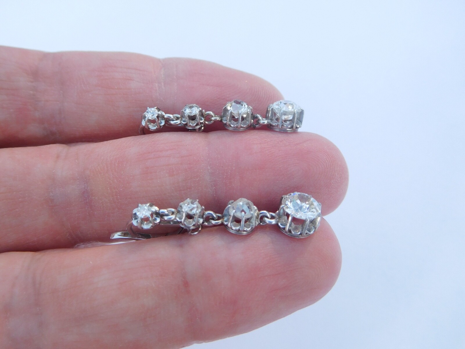 French Art Deco 850 900 Platinum Approximately 2 Carats Diamonds Earrings 💎