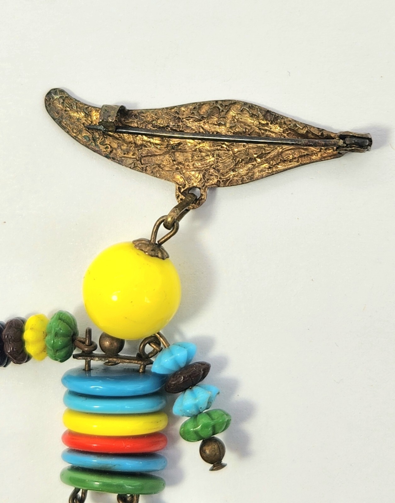 Vtg Brooch Pin Multicolor Glass Bead 3″ Man Person Figural Unsigned Haskell?