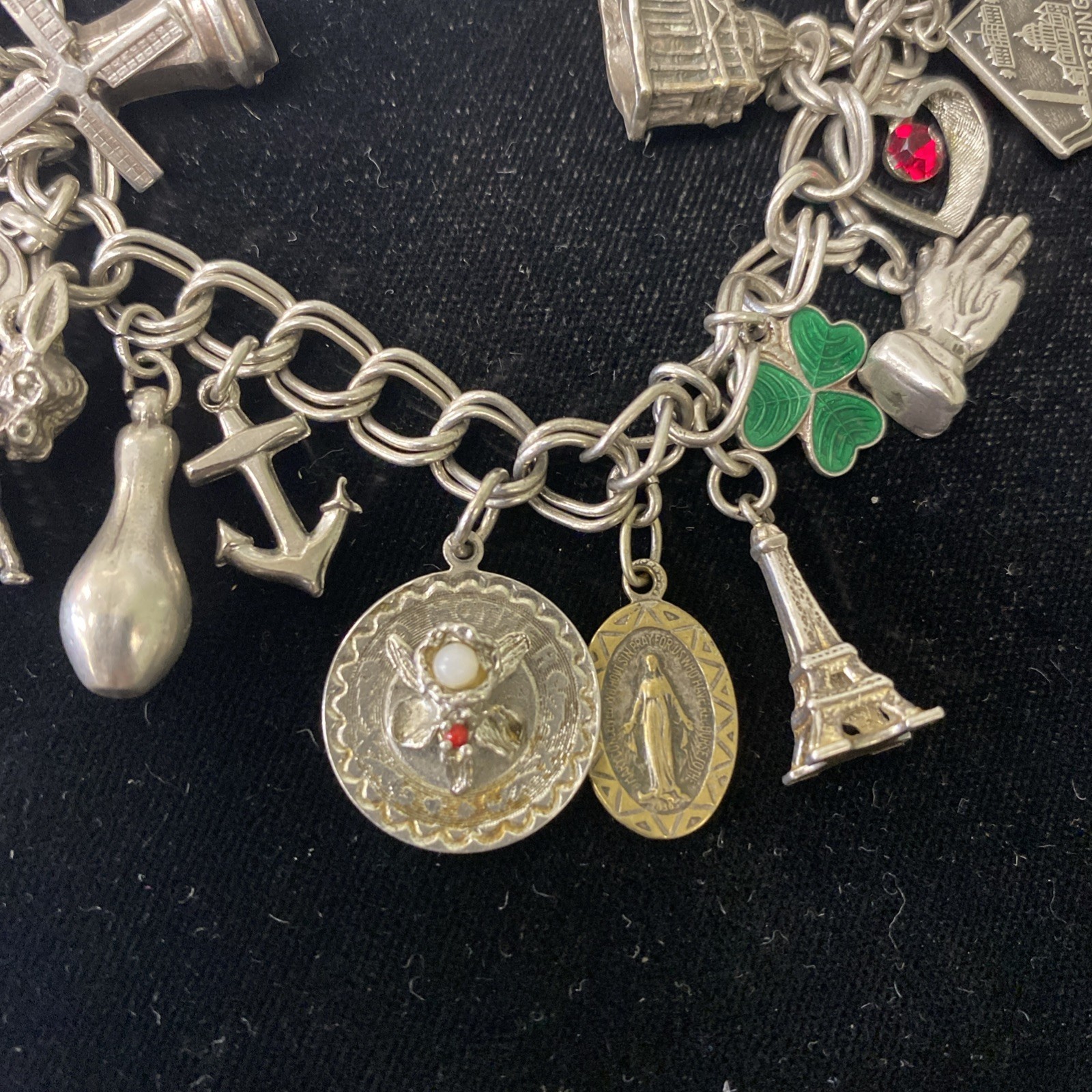 Sterling Silver Overloaded Charm Bracelet 19+ Charms 7 Inches 44g