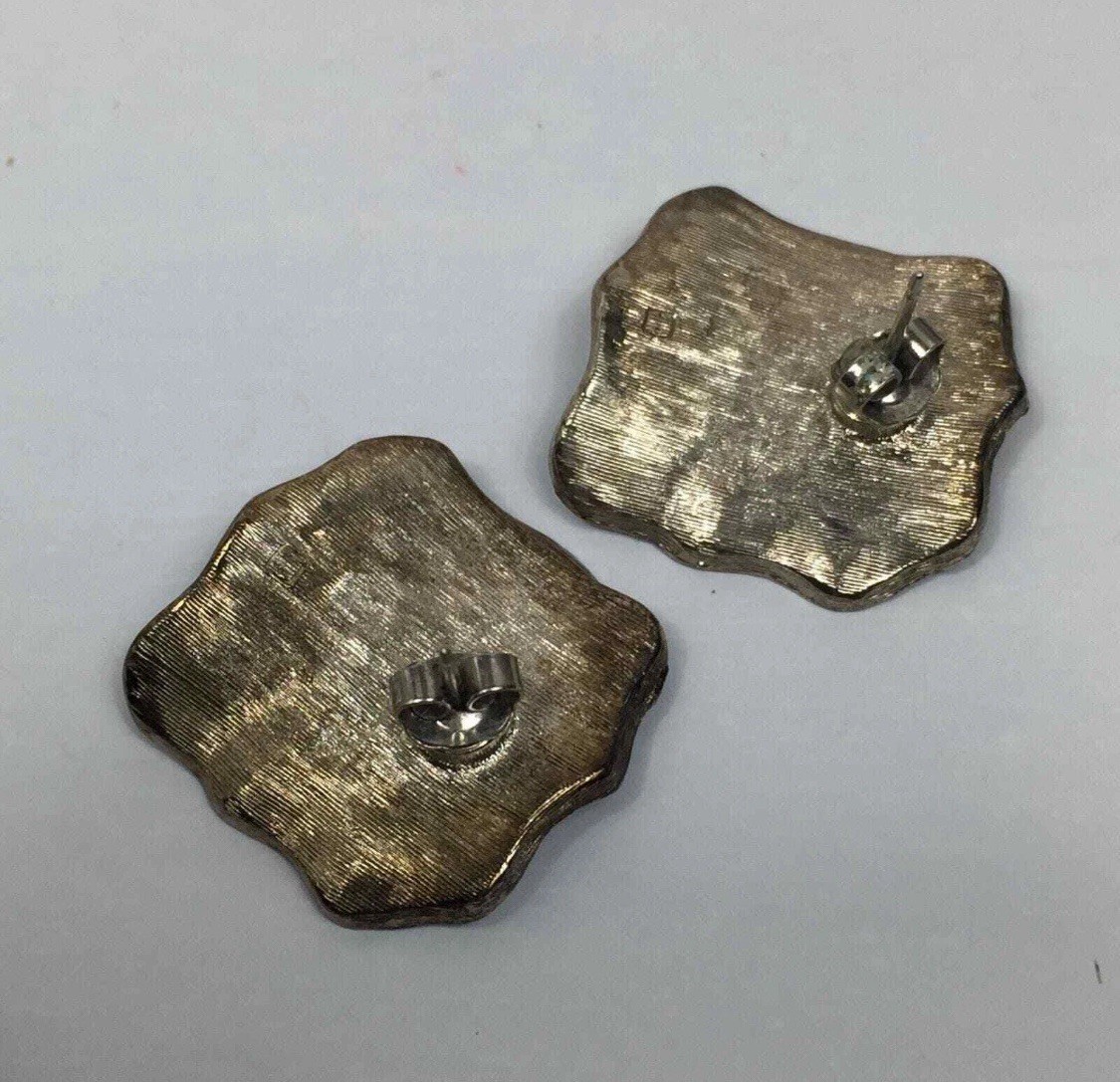 Vintage Silver Tone Square Geometric Earrings by Avon 1980s 1990s