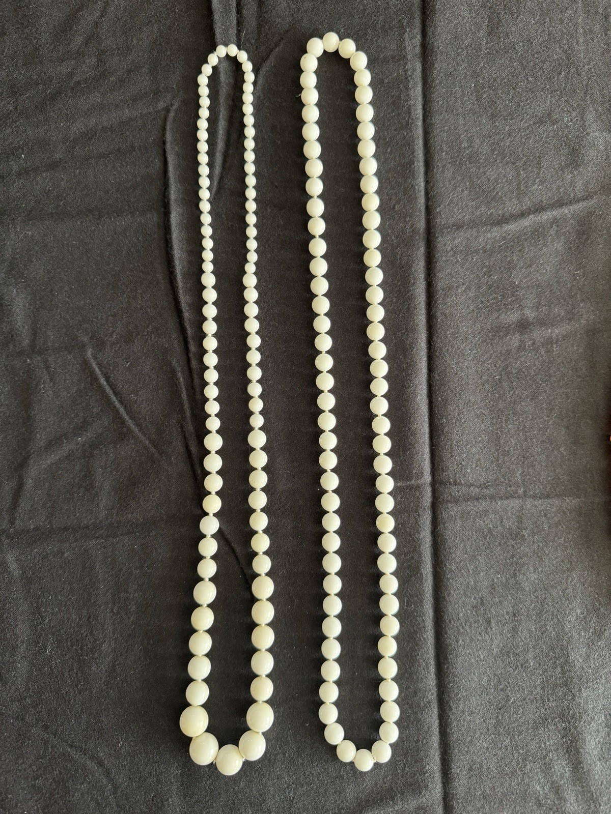 Vintage Long White Milk Glass Beaded Necklace, No Clasps