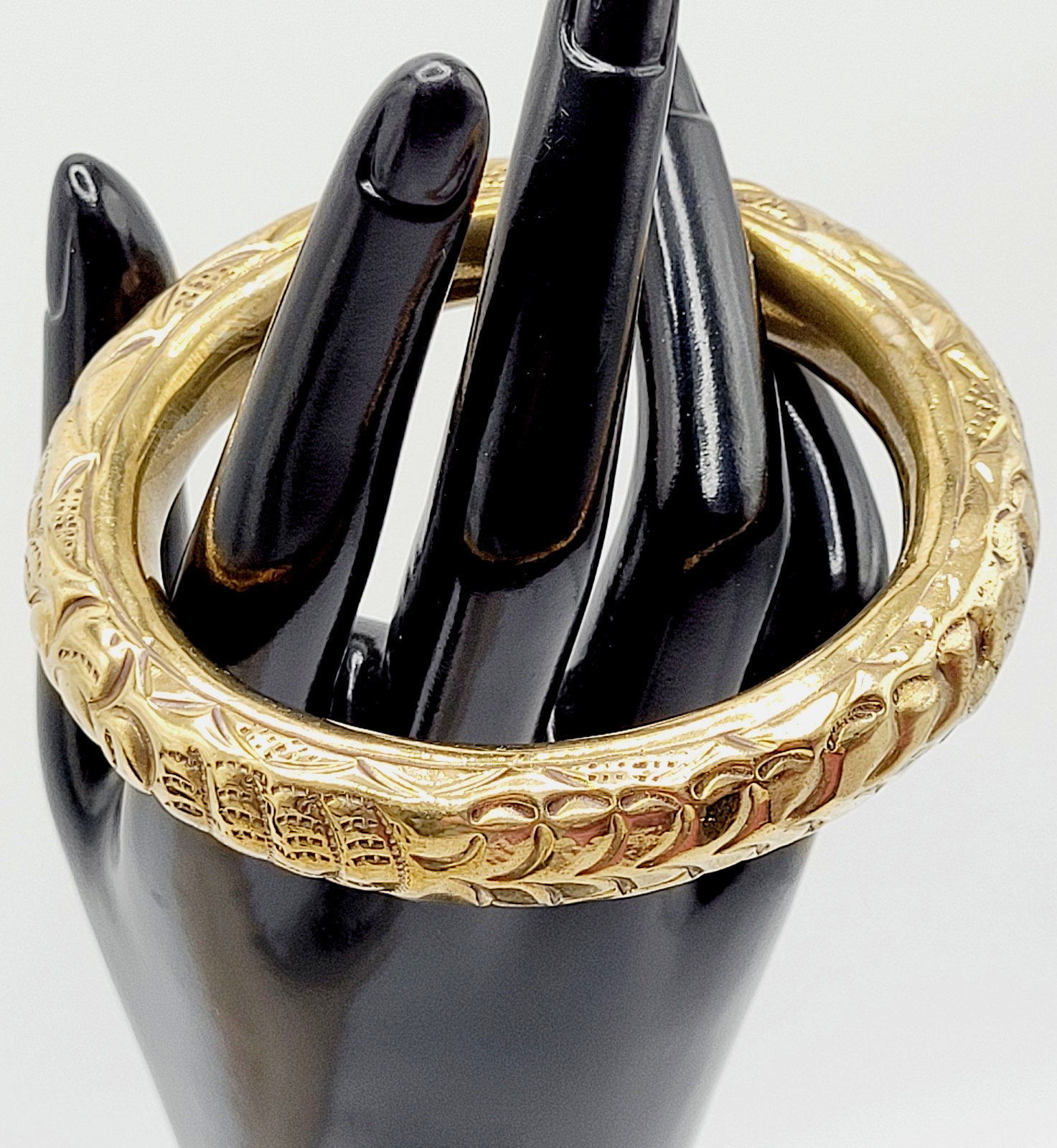 Chinese Wedding Chime Bangle Brass Repousse Chased Hollow Vintage Bracelet