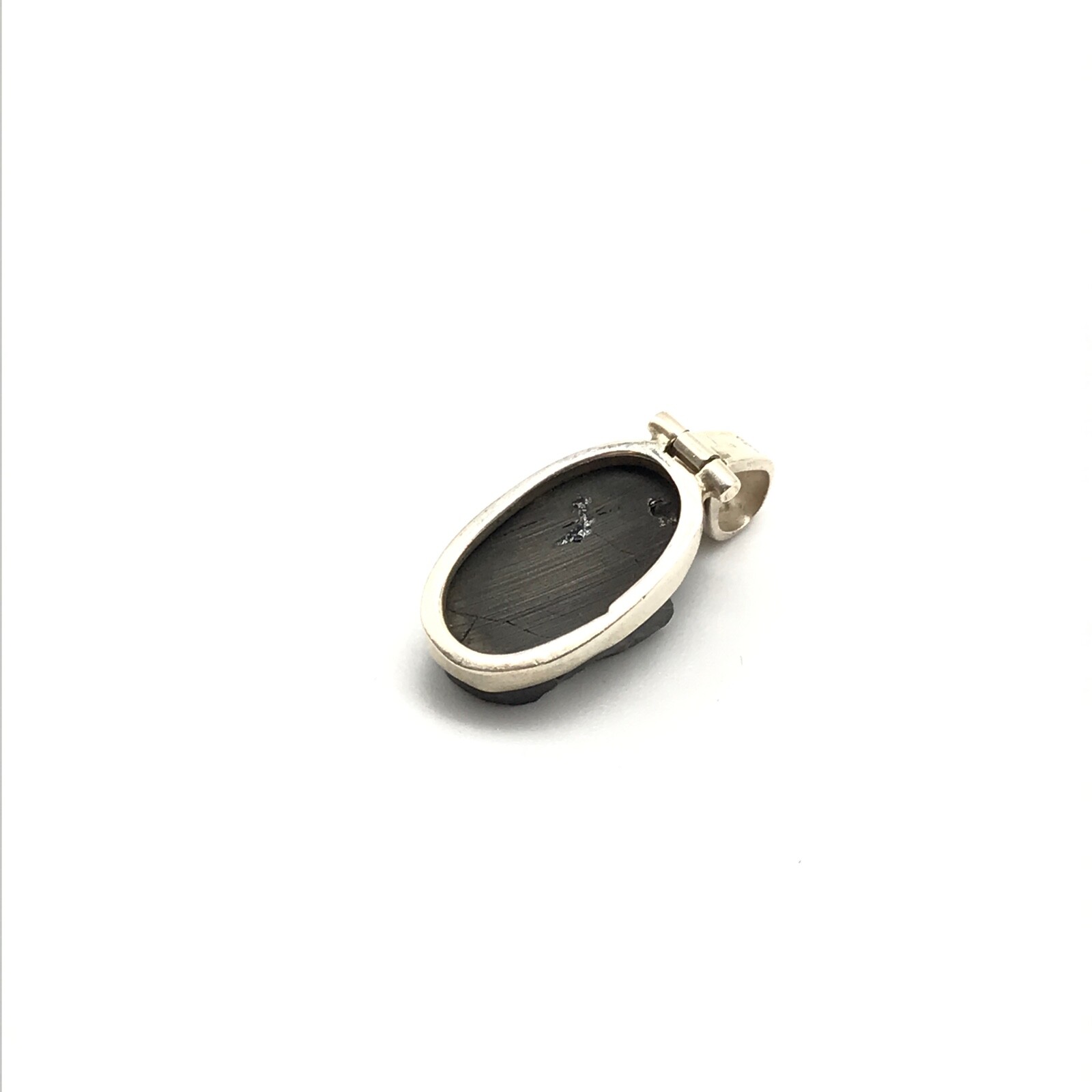 925 Sterling Silver Vintage Gray Obsidian Gemstone Pendant