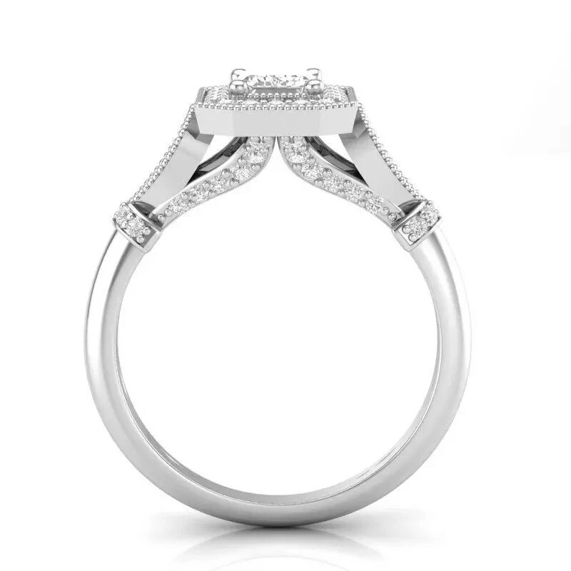 Emerald Cut Lab Created Diamond Art Deco Style Wedding Ring 14k White Gold FN