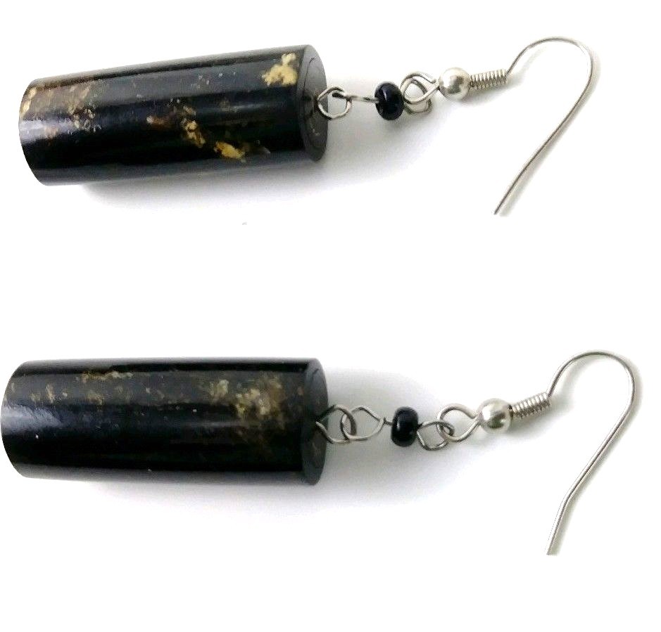 Black Coral Extra Large Vintage Earrings 1 cm Thick x 3 cm Long Hand Polished