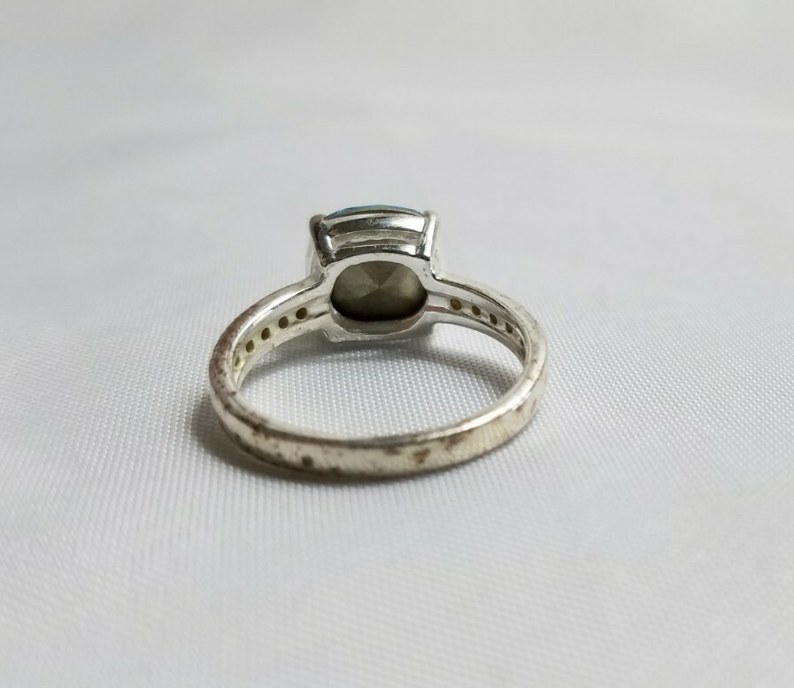 Vintage Women Silver Tone Blue Jewel One Stone Fashion Daily Engagement Ring