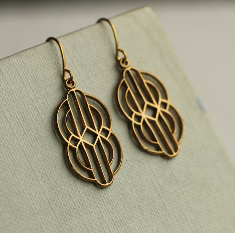 Art Deco Earrings 1920s Earrings, Geometric Chandelier Earrings, Wear Every Day