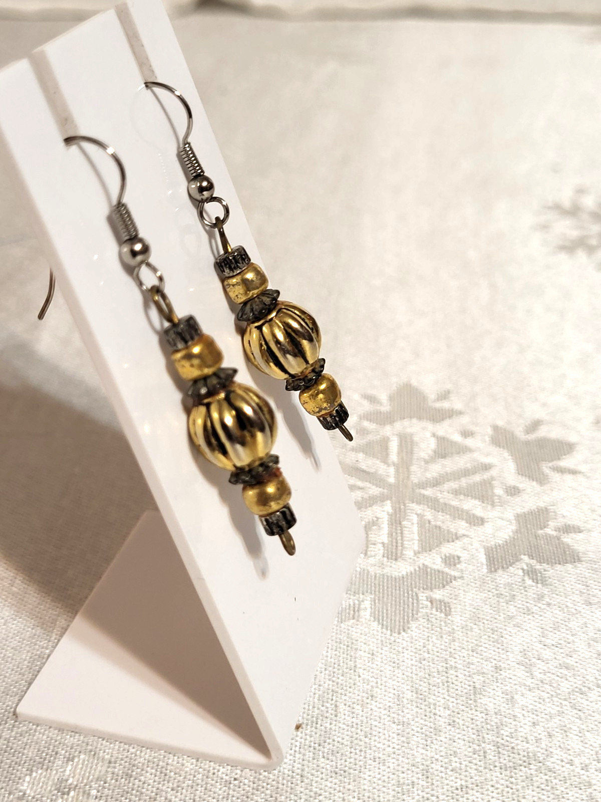 Romantic Victorian Gold and Black Hippie Destressed Drop Earrings