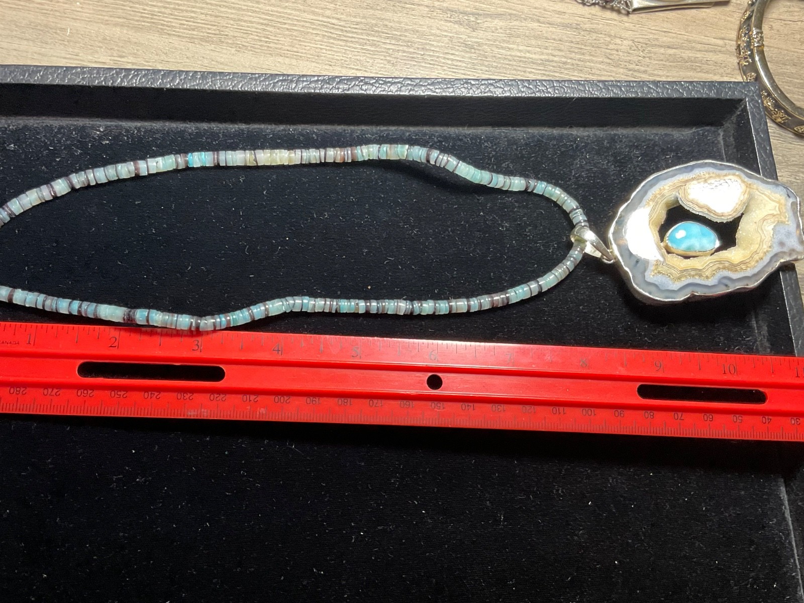Unique Retro Large Sterling Silver Geode Slice Pendant Necklace