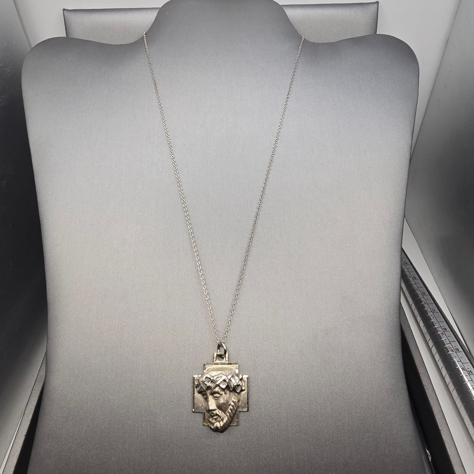 Vintage Chapel Sterling Silver Agony of Christ Pendant Necklace Brutalist 1976
