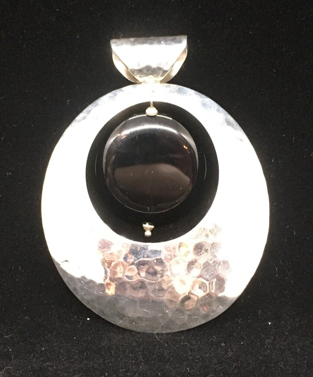 Huge Dominique Dinouart Hand Hammered Mexican Sterling & Onyx Pendant