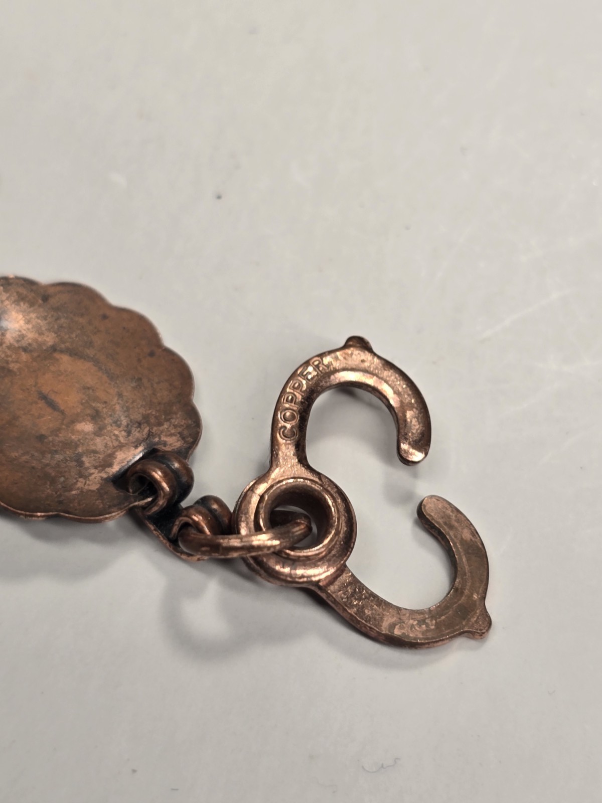 BEAUTIFUL 3/4″ WIDE ESTATE SOLID COPPER STAMPED CONCHO LINK BRACELET 7 3/8″ LONG