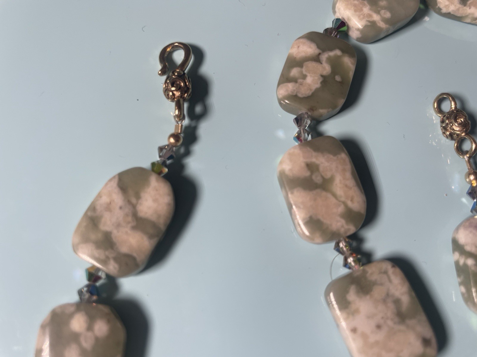 Vintage Brown Marbled Bead Long Necklace Faux Agate Acrylic Statement