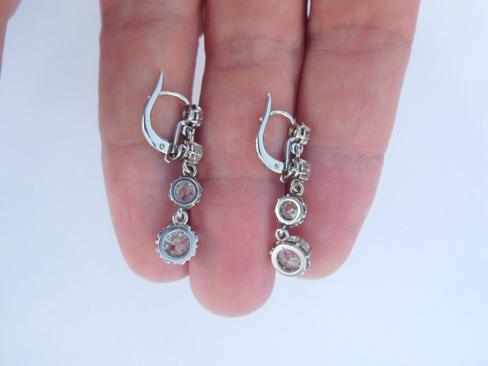 French Art Deco 850 900 Platinum Approximately 2 Carats Diamonds Earrings 💎