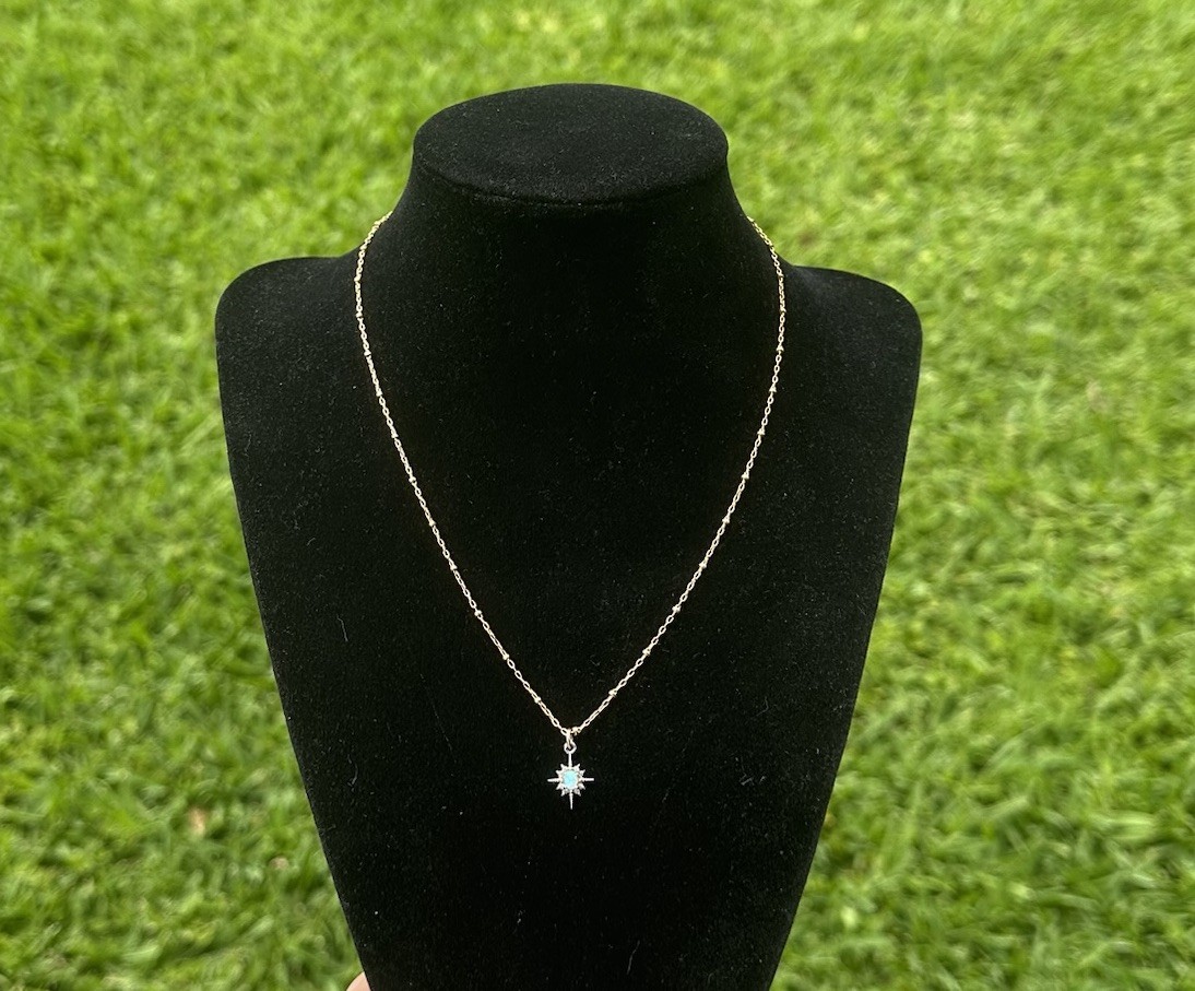 Vintage Small star Opal art necklace 1/20th 14k GF Gold filled chain 16″
