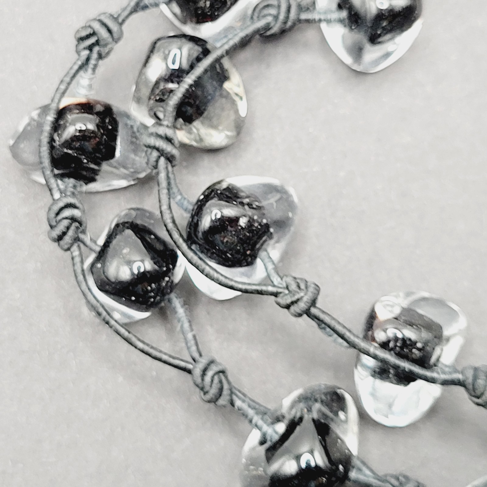 Art Glass Clear Ice Pebble Bead Hand Knot Black Thread Single Strand Necklace