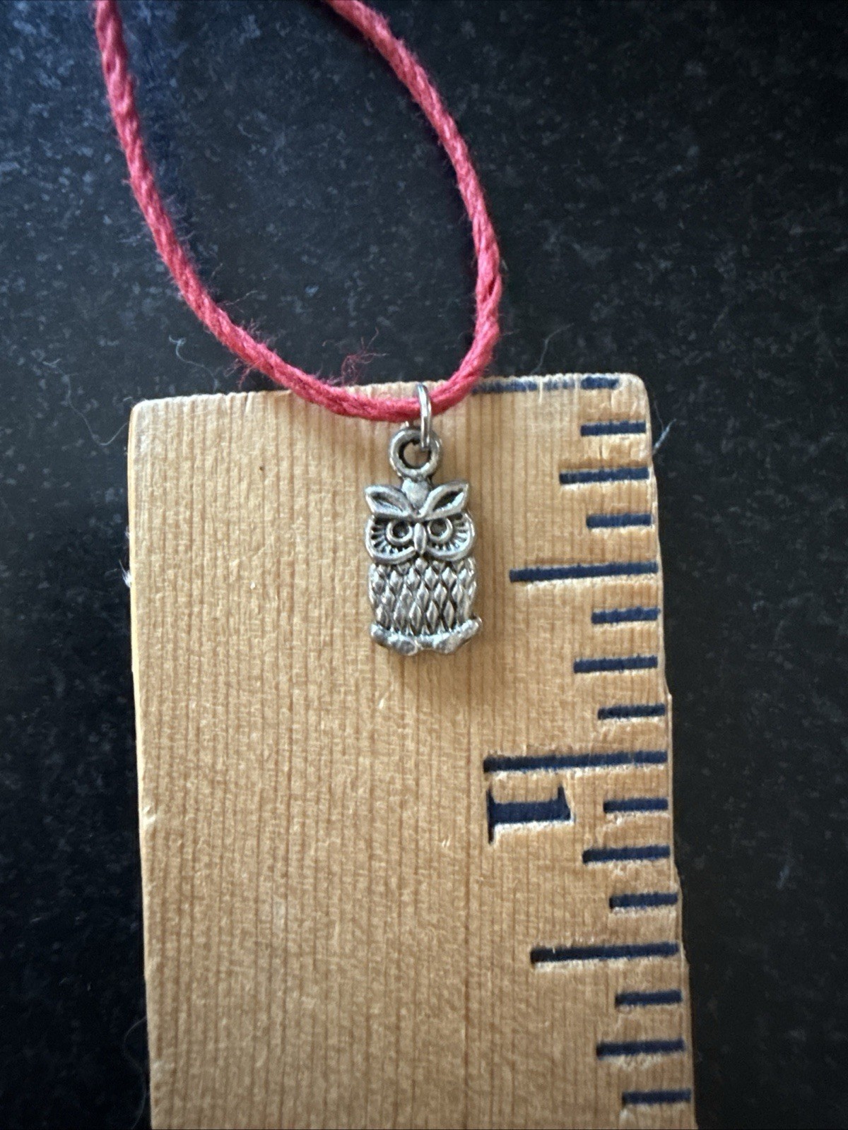 tiny OWL CHARM Dainty Necklace Hemp Cord Boho Festival Tibetan Silver Tone GIFT