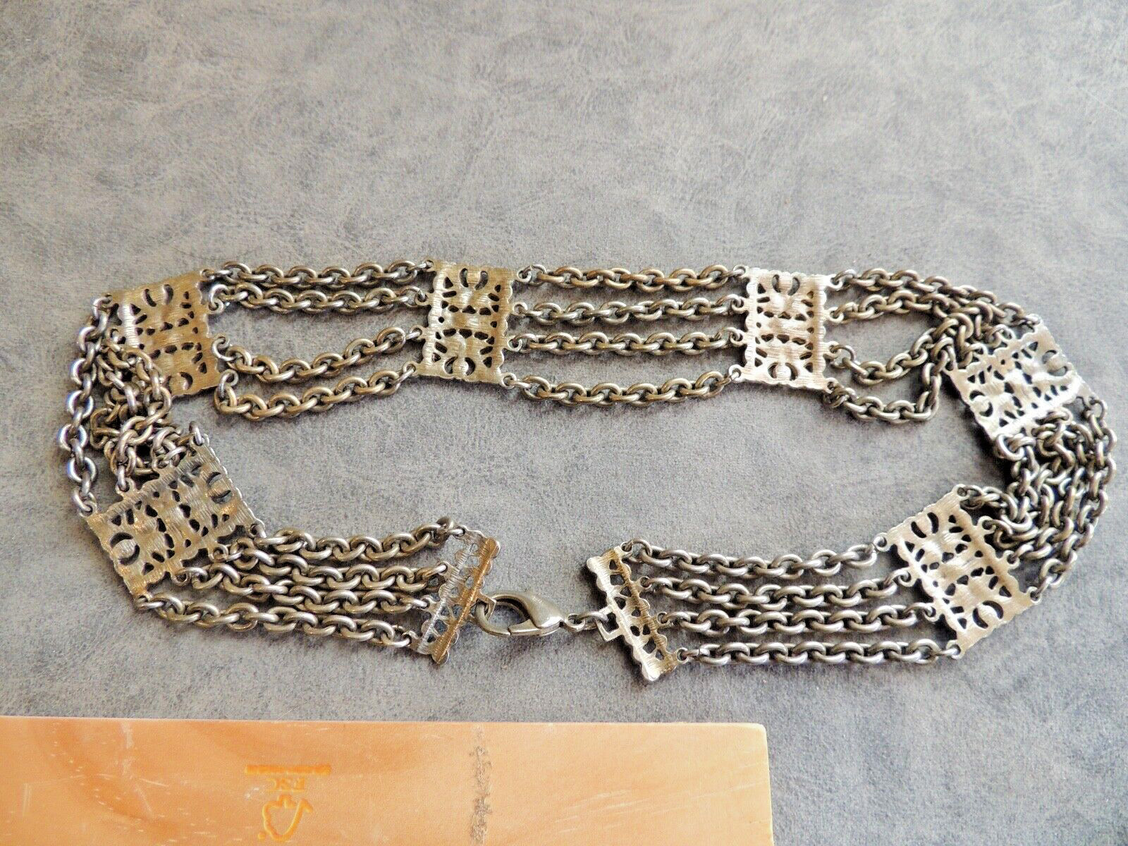 21 3/8 inch metal boho necklace antique with small sparkly stones