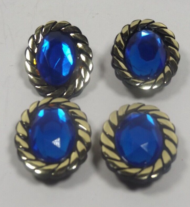 Vintage set Blue Faceted Stone Button Covers & Matching Clip-on Earrings