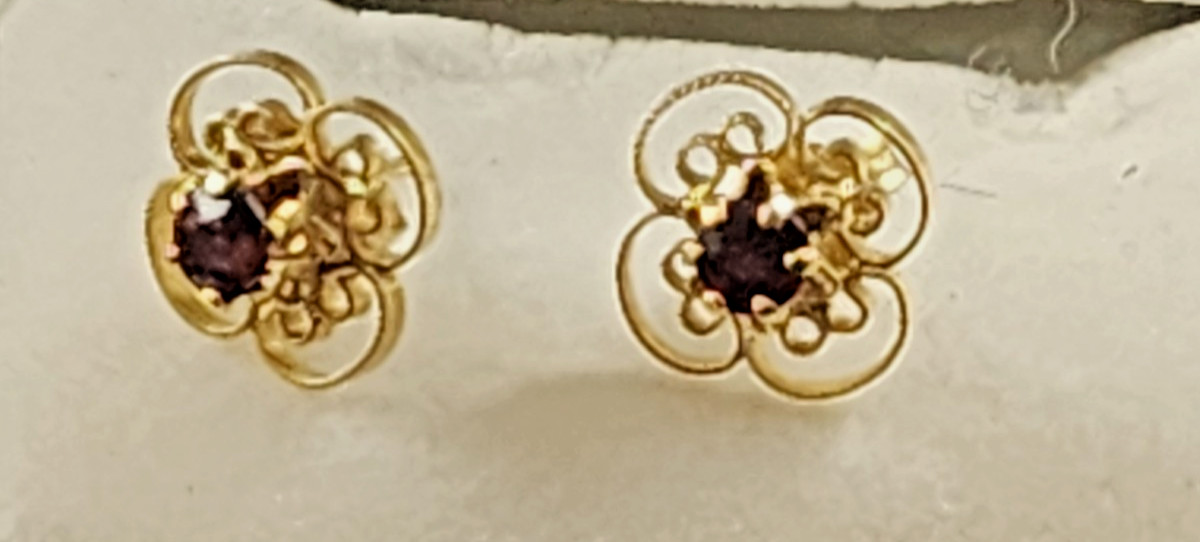 Vintage ING 12K Gold Filled Filigree earings, Smoky Quartz Retro Flower