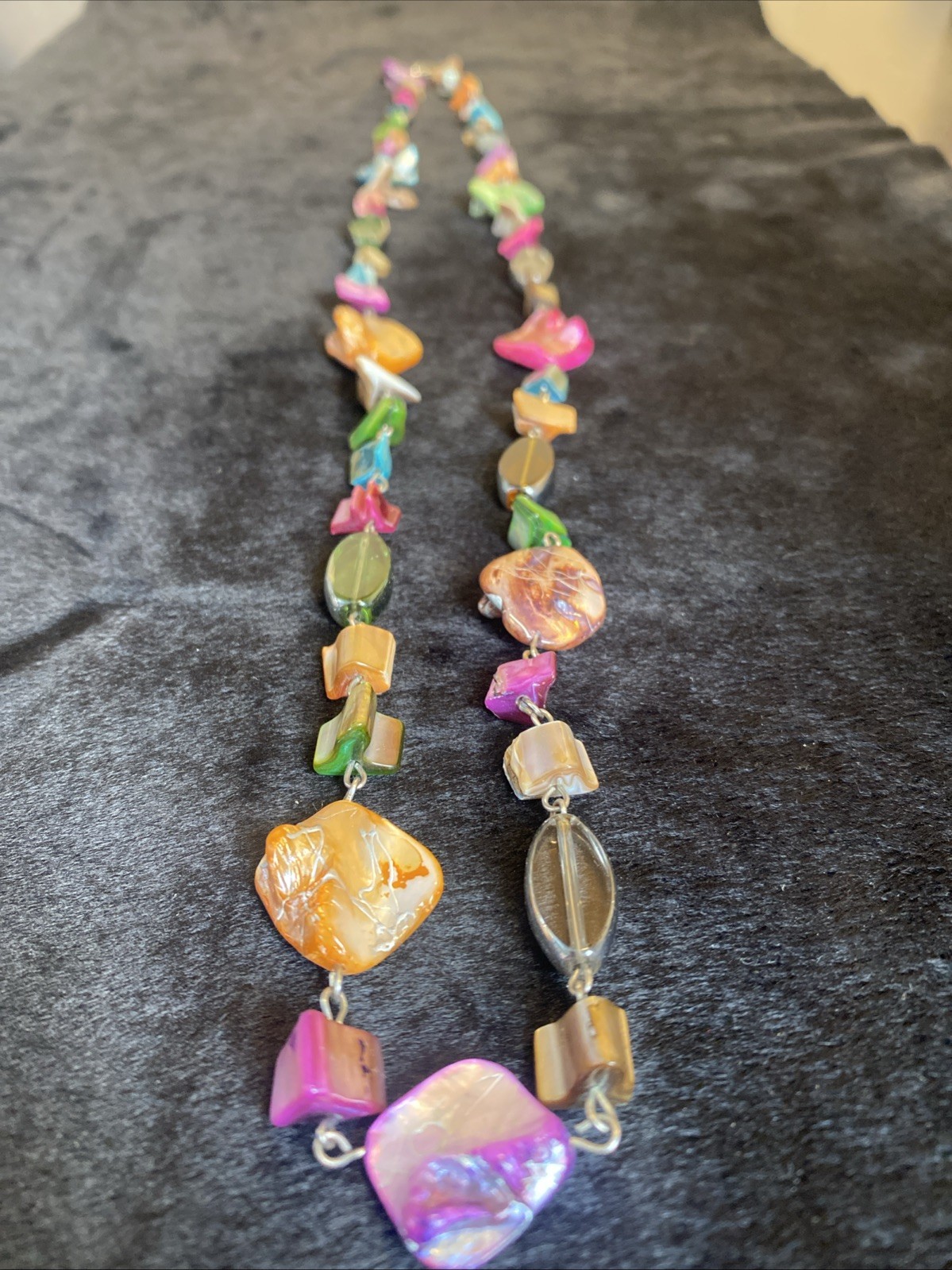 Necklace 38” Dyed Shells Veneer Multi Color Squares Dyed Shells Necklace