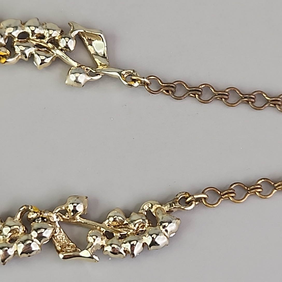 Vintage BSK Rhinestone Necklace AB Red Gold Tone Choker 16″