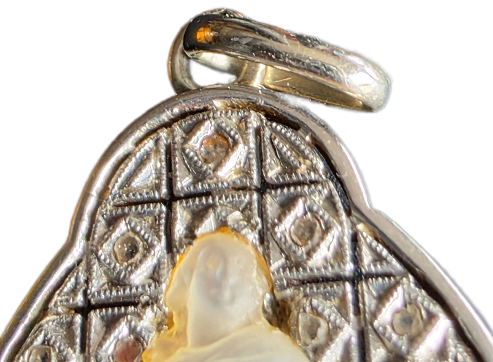 Antique 18k Gold Virgin Mary Medal – Real Diamonds & Mother of Pearl