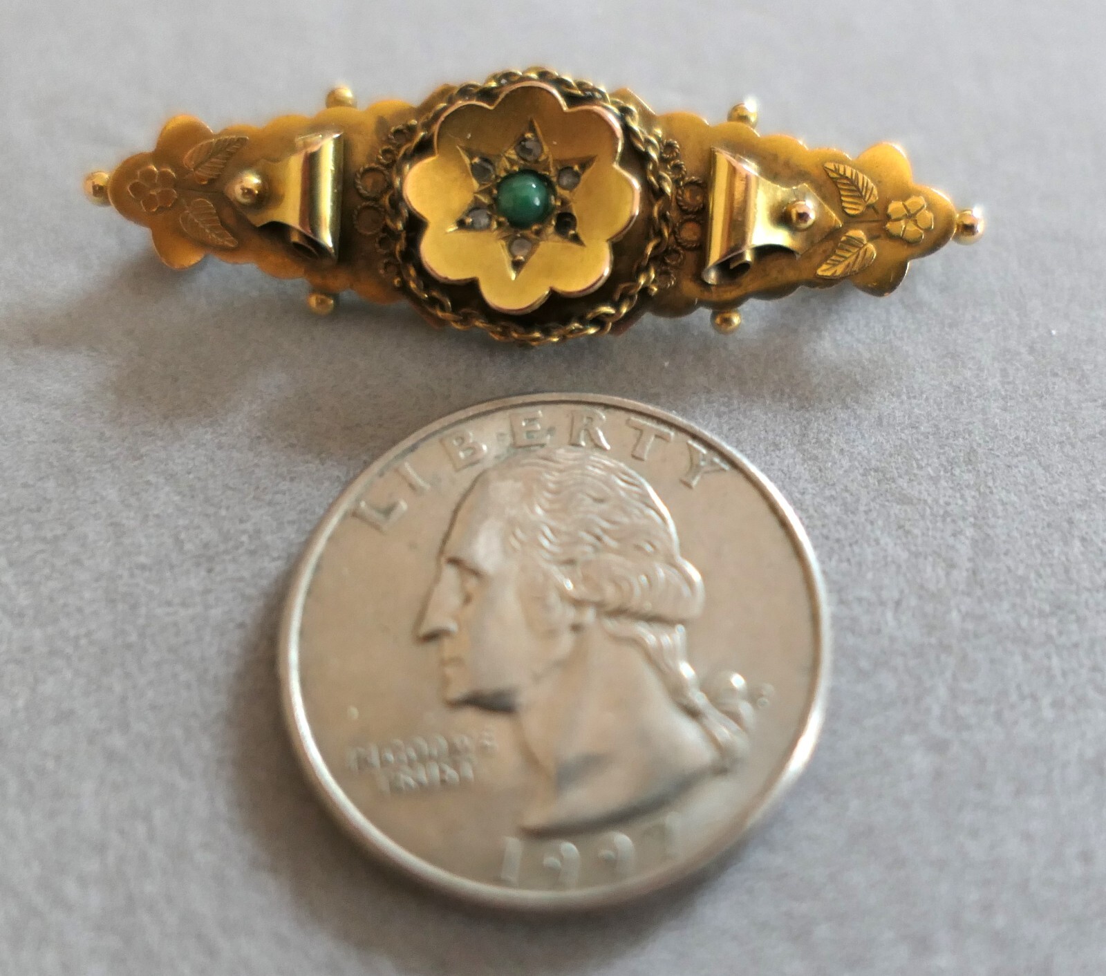 Antique 9K Karat Gold Diamond Turquoise Mourning Brooch Hallmarks Tested *READ*
