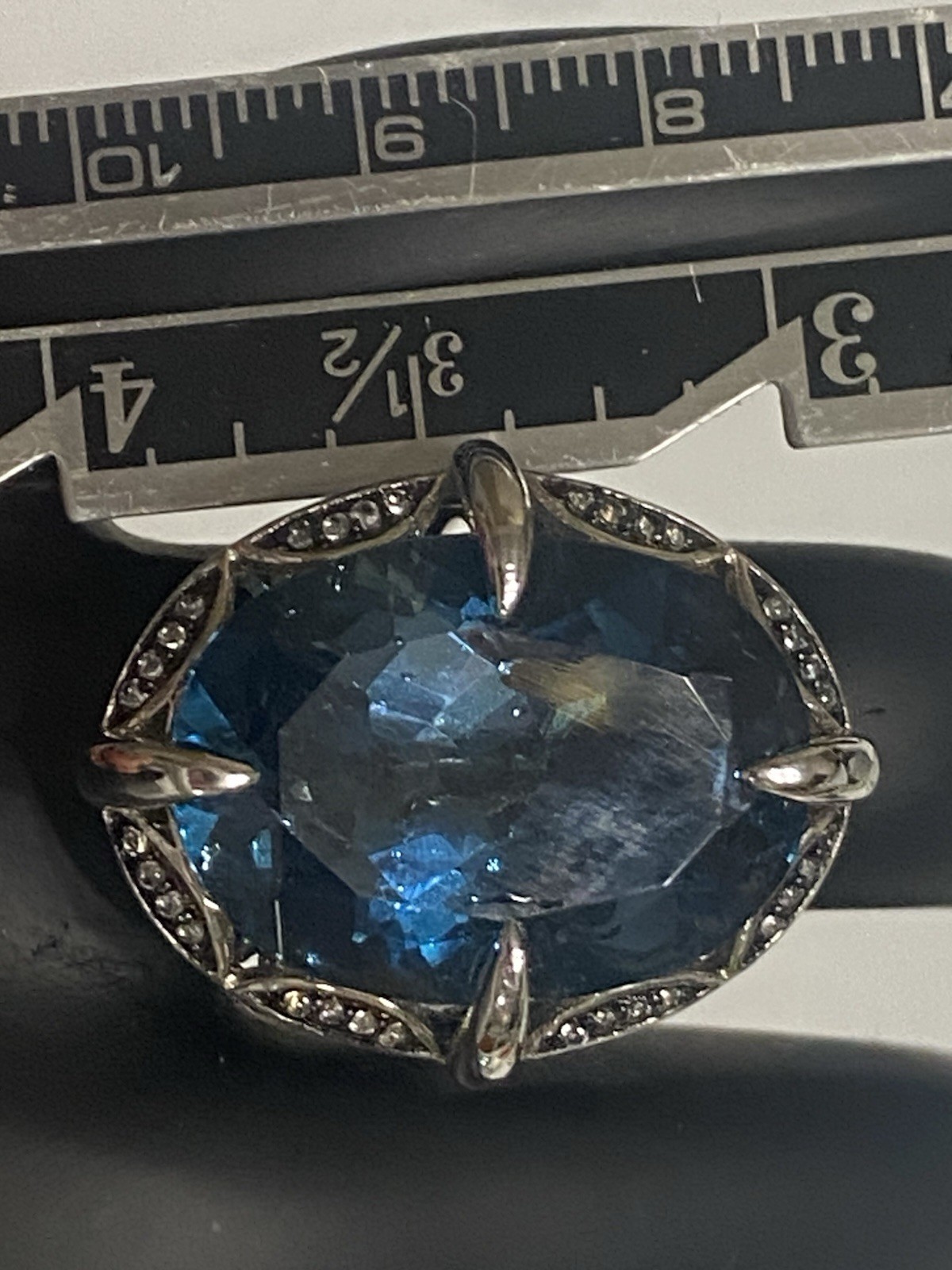 Large London Blue Topaz White Zircon 26ctw Sterling Silver Ring QVC Size 6