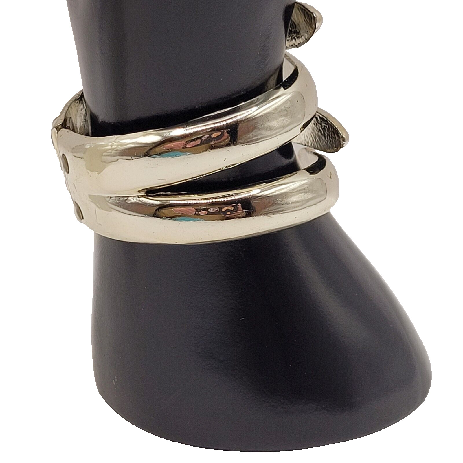 Silver Tone Modernist & Brutalist Hinged Cuff Open Metal Costume Bracelet 1980s