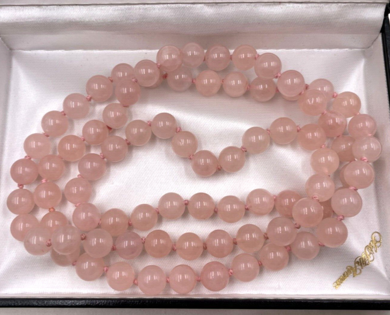 ROSE QUARTZ ANTIQUE CHINESE EXPORT HAND-KNOTTED NECKLACE LONG NO CLASP 1 STRAND