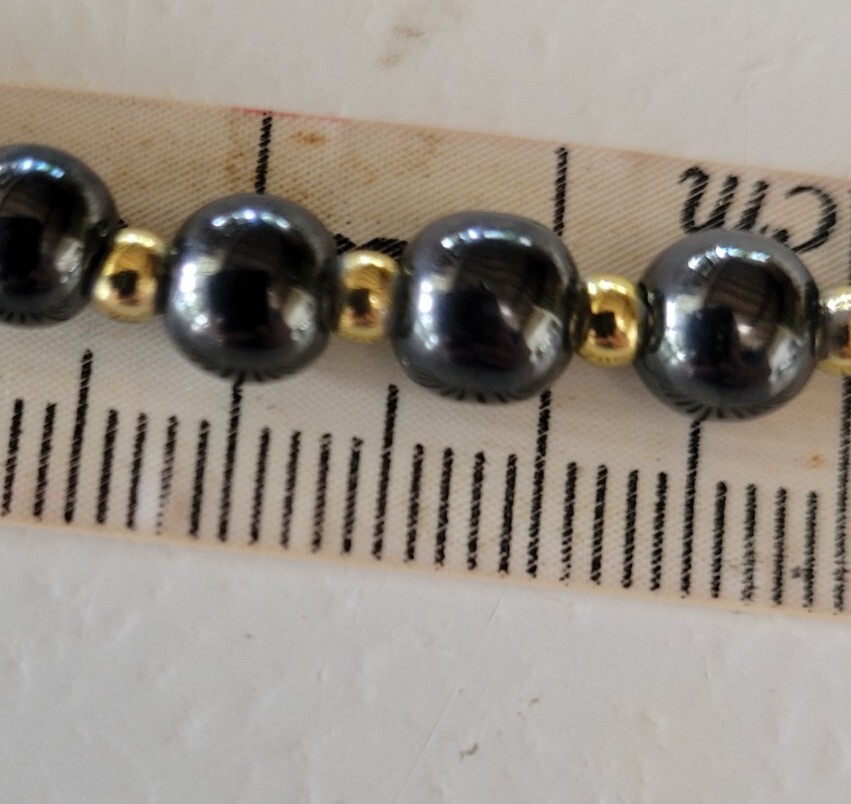 Vintage 20cm Gold Tone Black Hematite Stone 6mm Bead Bracelet & 45cm Necklace