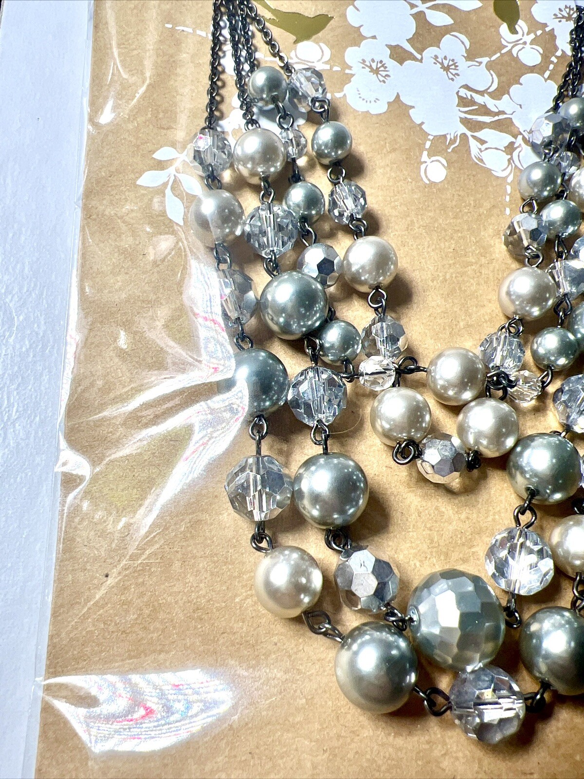 Lia Sophia 🦄 Gray (Grey) Pearl & Aurora Borealis Faceted Multi-Strand Necklace