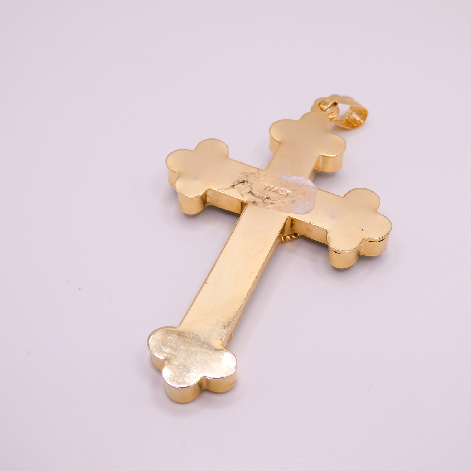 Vintage Italy Micro Mosaic Made In Italy Blue 2.7″ Large Gold Cross Pendant