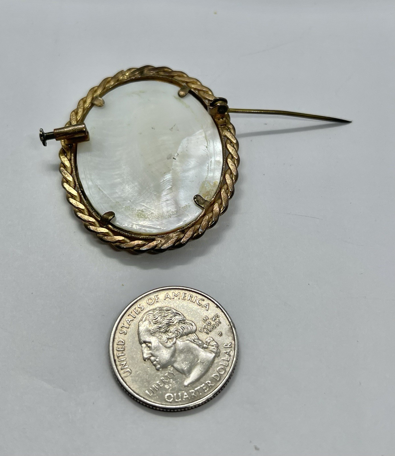 Vintage Gorgeous Hand Painted Lady Portrait on Mother of Pearl Signed Brooch