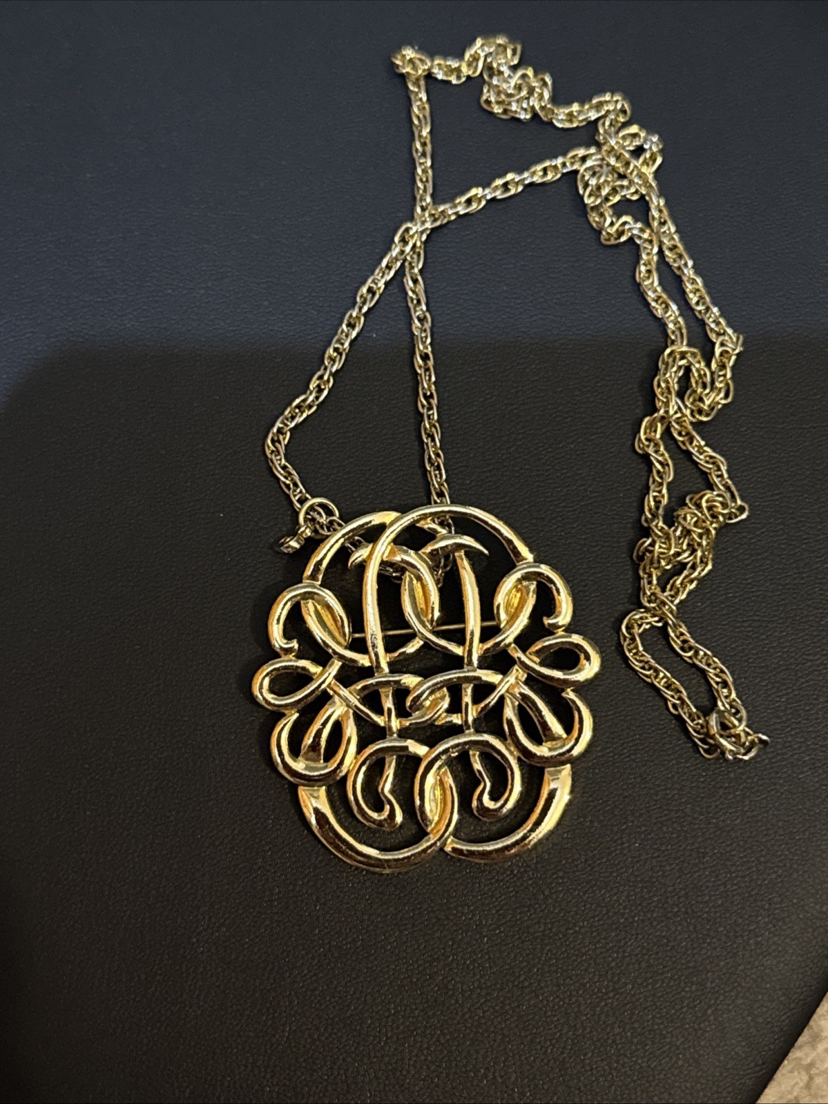 Gold Tone Brooch Or Wear As A Necklace With Gold Tone Necklace
