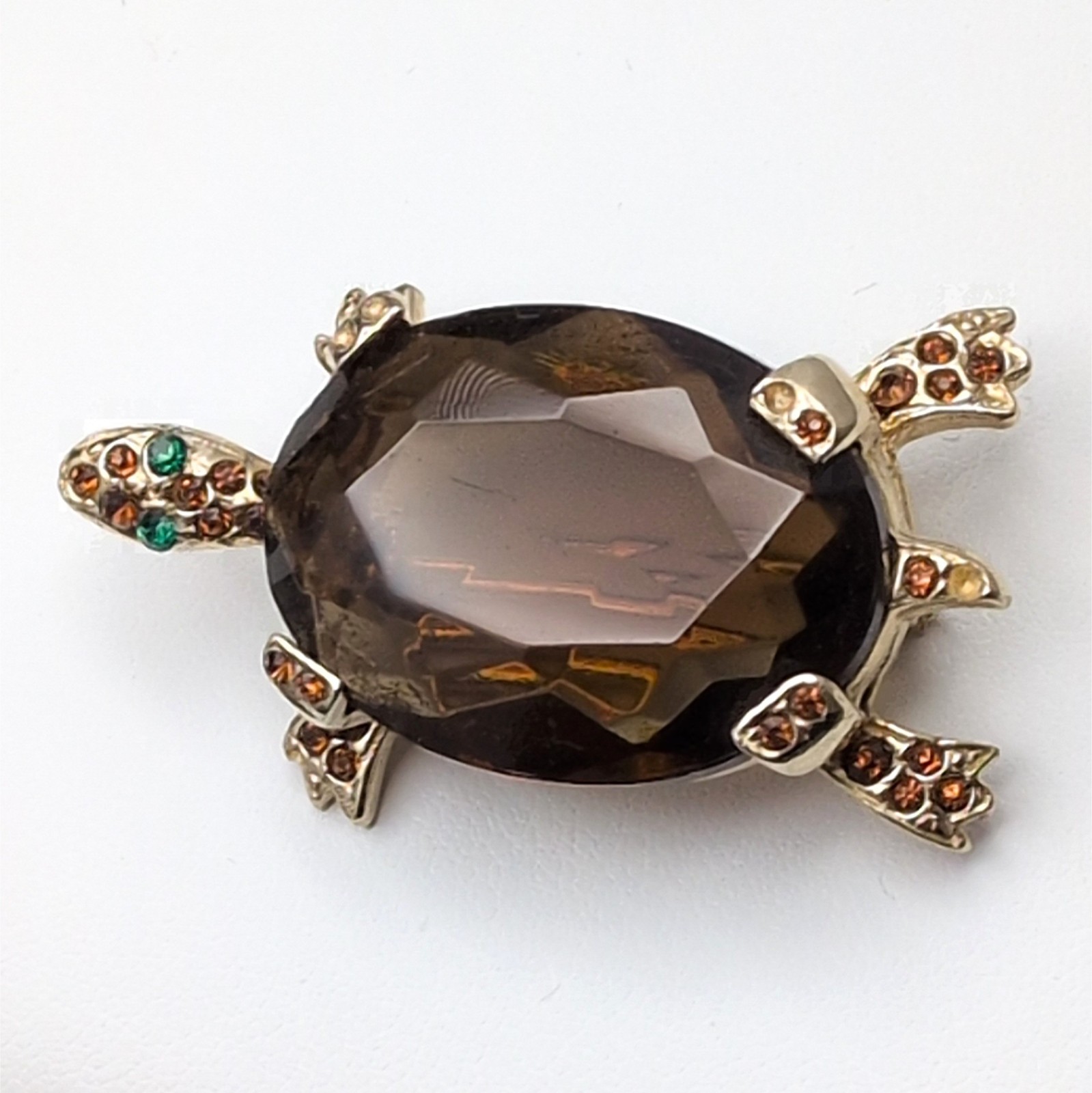 Brooch Pin Vintage DeNicola Turtle Tortoise Animal Reptile Brown Gold Tone READ