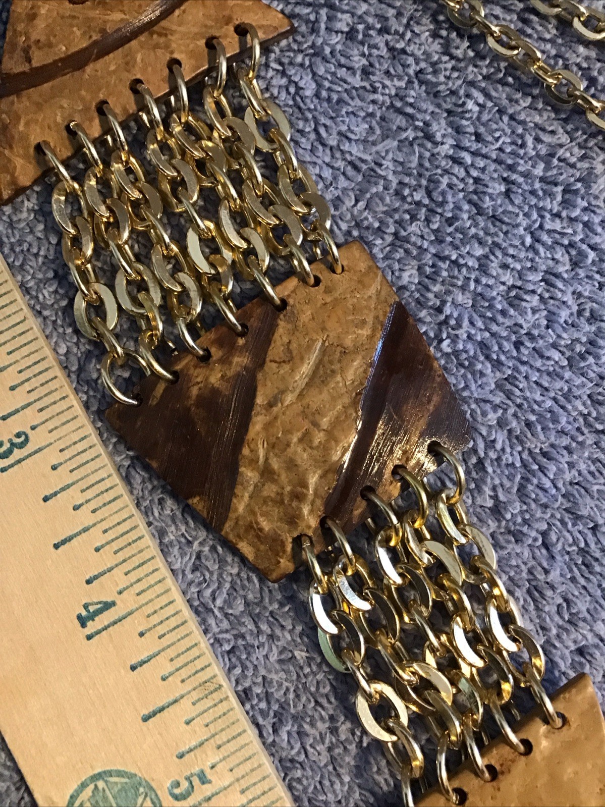 Vtg Fish Necklace HUGE Gold Tone Chain Link ARTICULATED Scales Nautical Beach