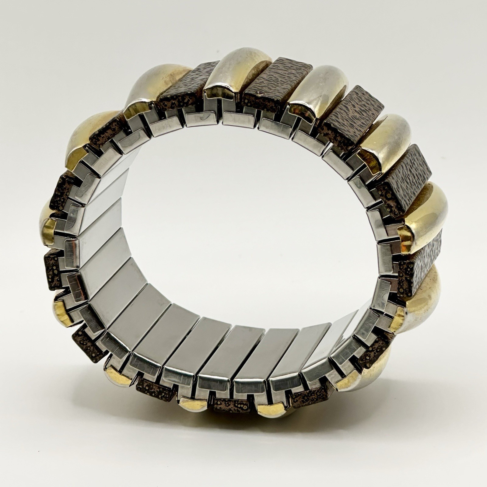 Vintage Chunky Gold Tone Stretch Expansion Bangle Bracelet Panel Modernist