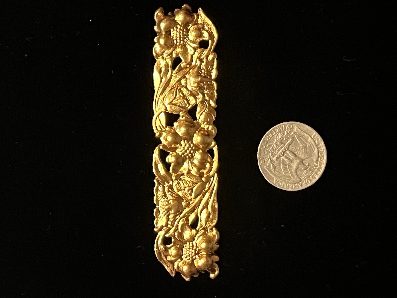Vintage Floral 22K Plated Brass Stamping for Jewelry/Decoration/Barrette/Brooch