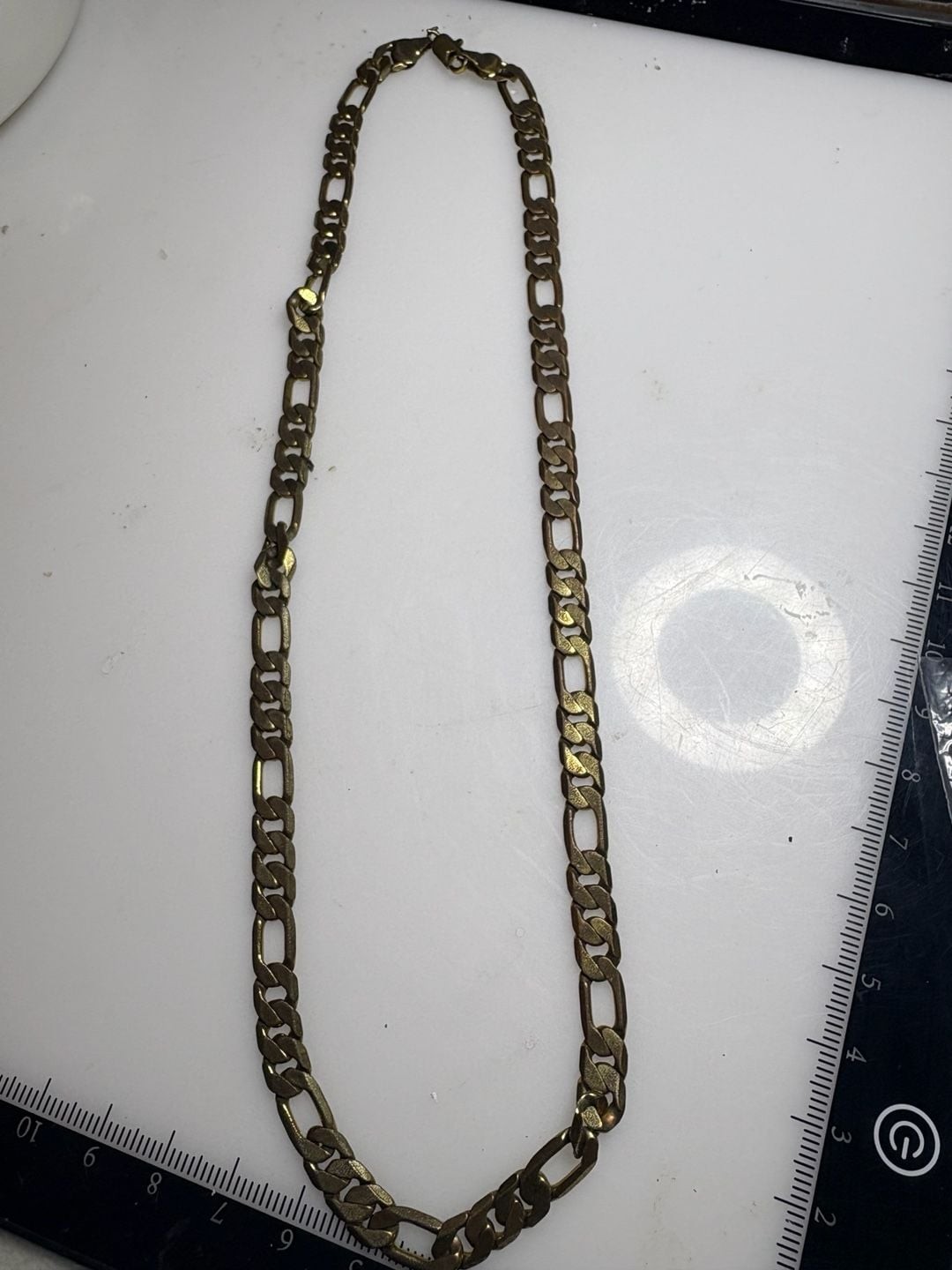 Vintage Antiqued Brass Figaro Link Chain Necklace with Lobster Clasp