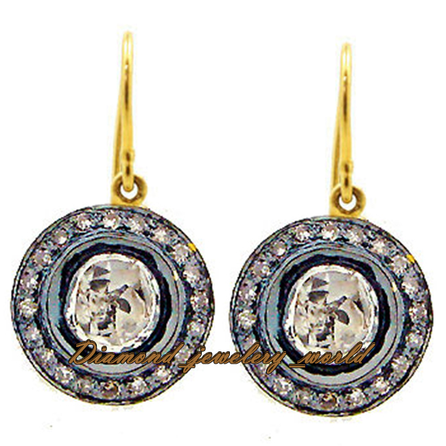 Vintage 0.78ctw Genuine Old Mine Rose Antique Cut Diamond Silver Earring Jewelry