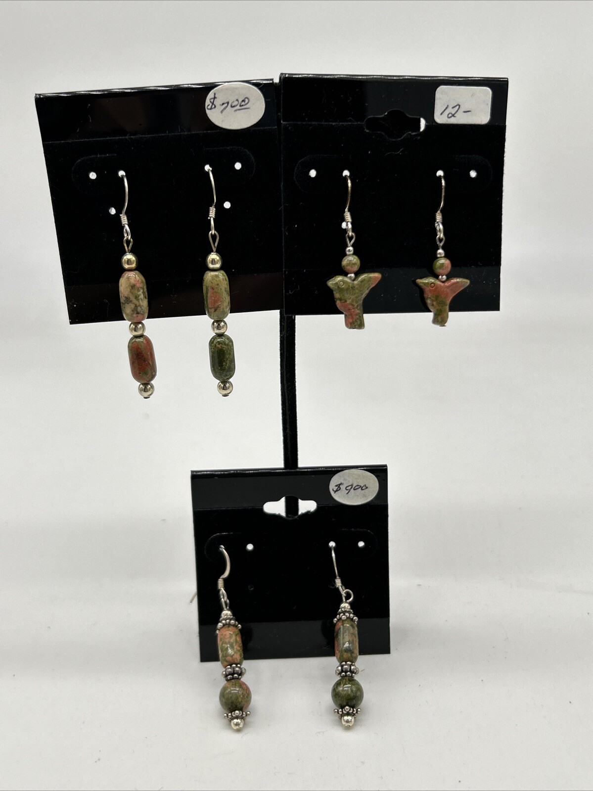 VTG Unakite Stone Native Birds and Towers Artisan Dangle Drop Earrings – NICE!