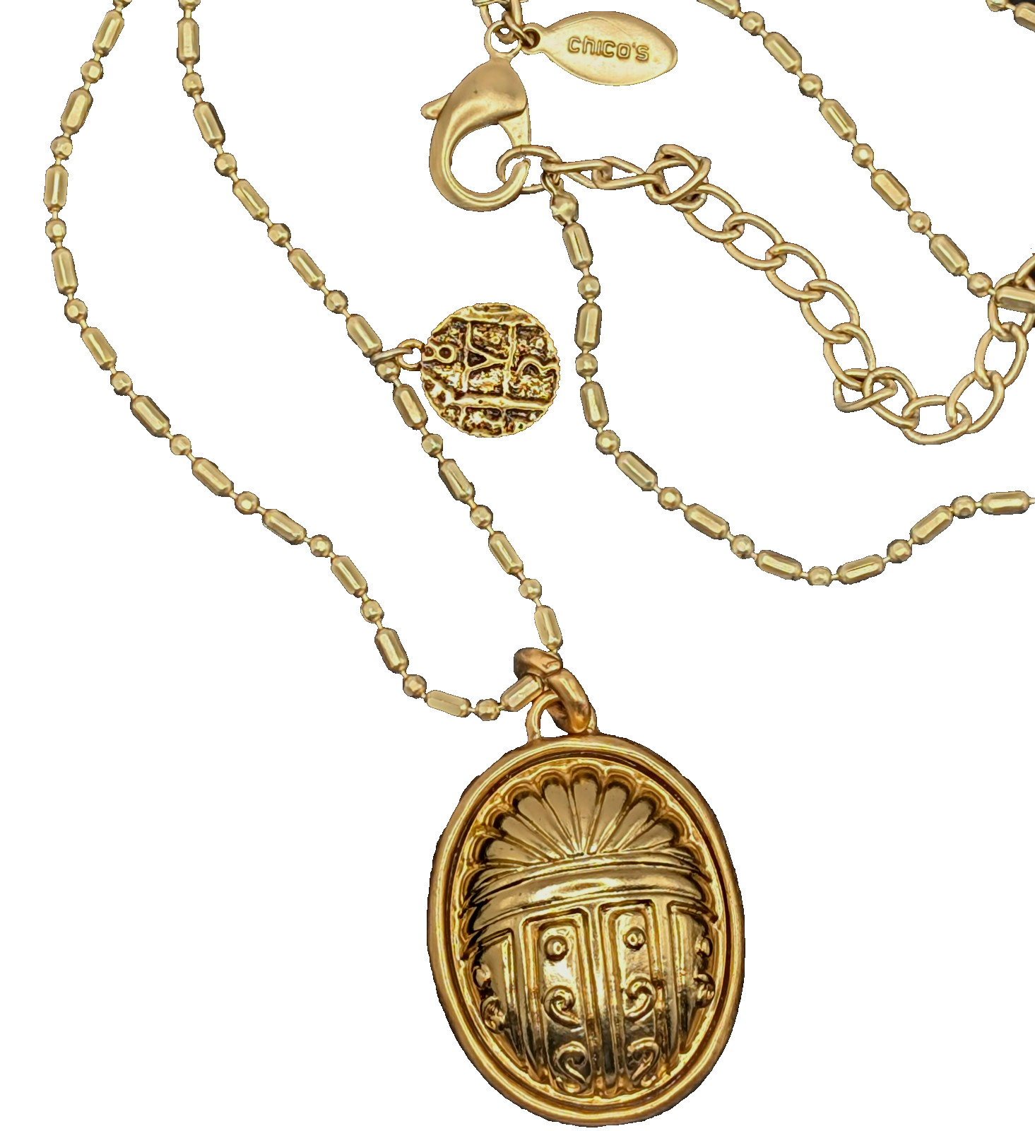 Vintage Scarab Egyptian Revival Station Chain Pendant Necklace