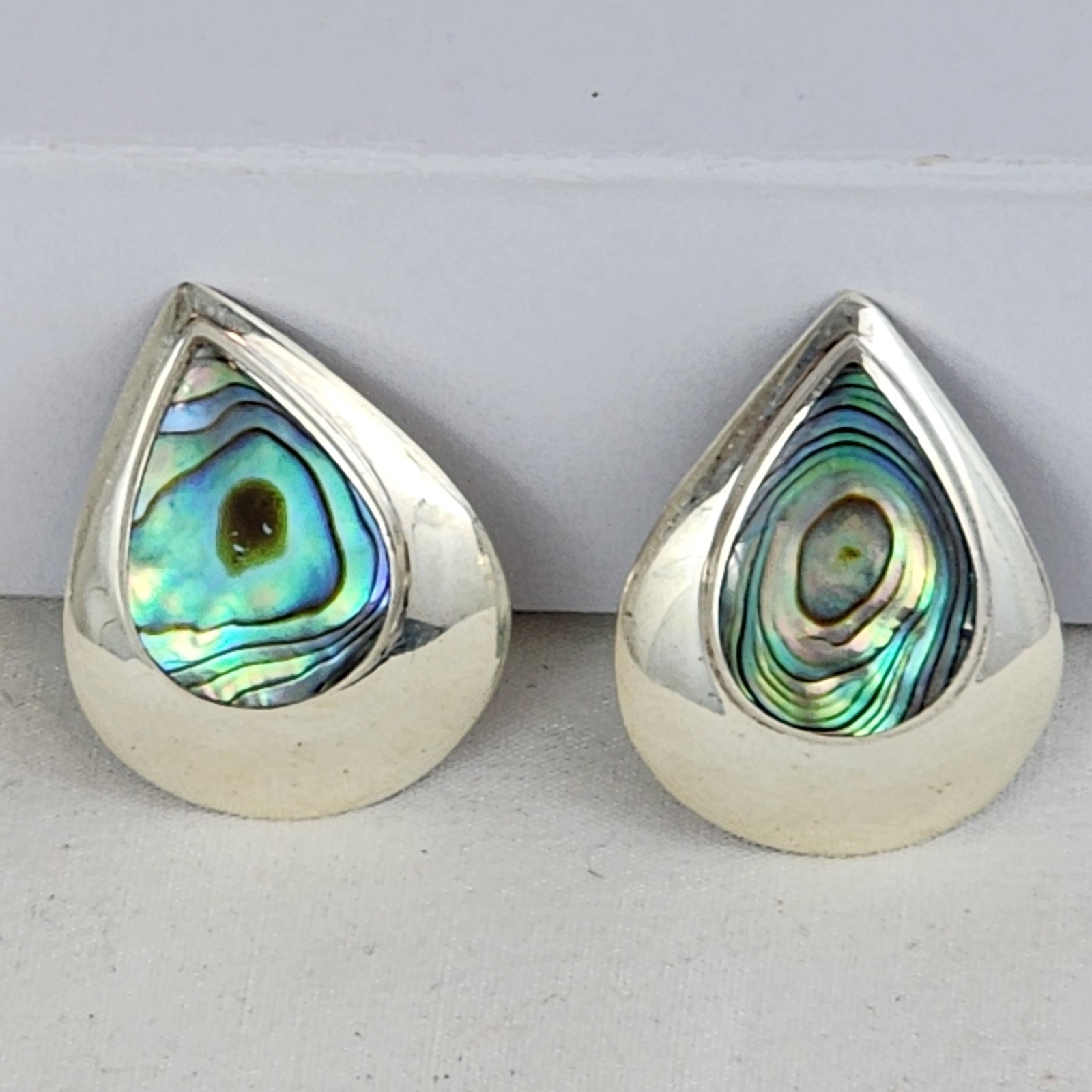 925 Sterling Silver Abalone Teardrop Clip On Earrings VTG Coldwater Creek