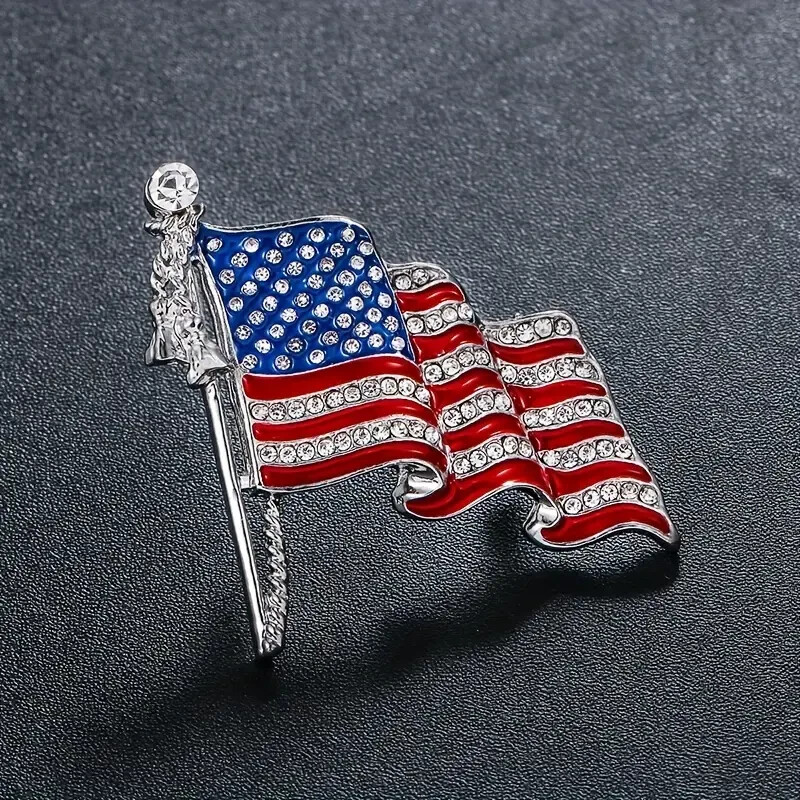 American Flag Brooch Rhinestone USA Jewelry Rhinestone Silver Plated Brooch