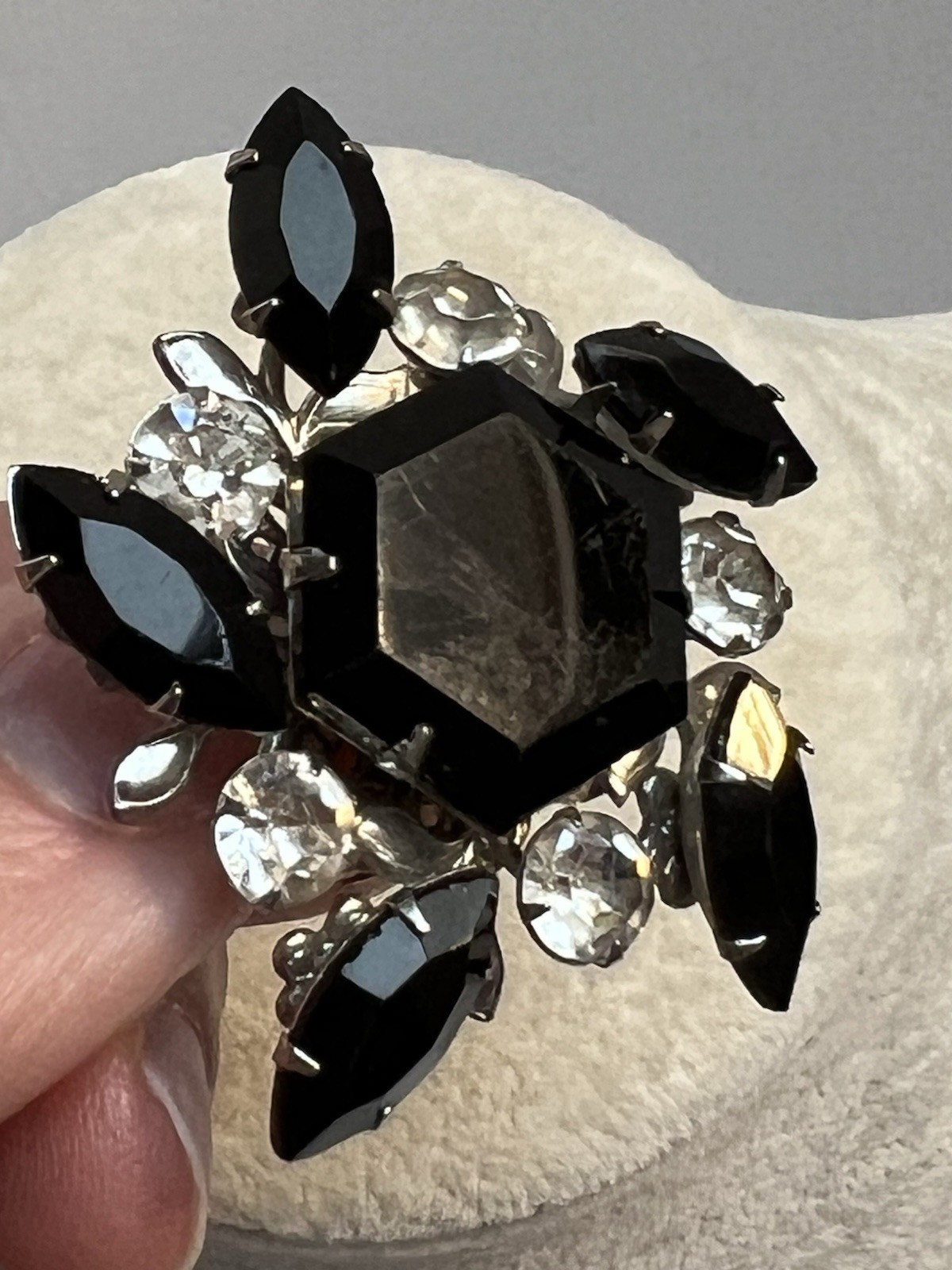 Vintage Black & Clear Rhinestone Brooch