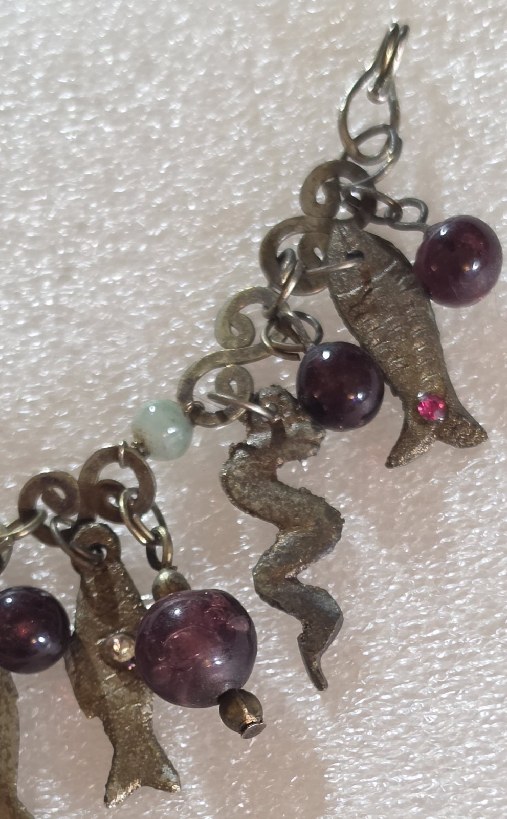 Vintage Folk Art Figural Charm Bracelet & Drop Dangle Pierced Earrings