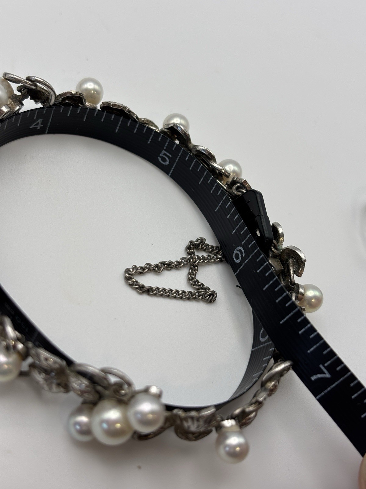 Authentic Vintage Mikimoto Silver Pearl Ornate Bracelet
