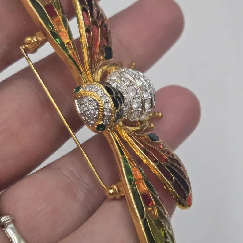 Joan Rivers Plique-a-Jour Stain Glass Cicada Bug Crystal Signed Pin Brooch